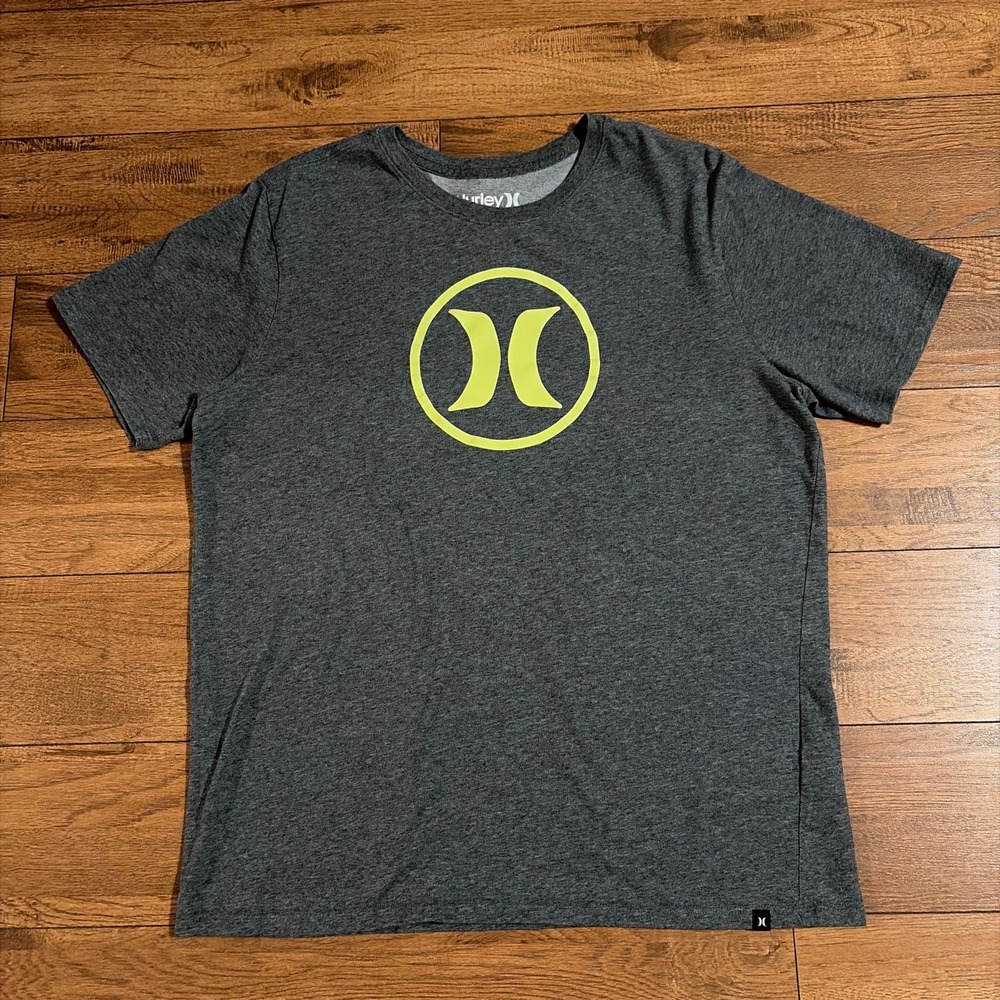 Hurley Nike Dri-FIT Mens Large T-Shirt Gray Neon Yellow Logo E6015-00 MTS0023340